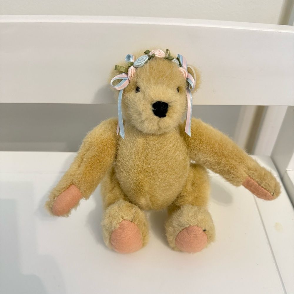 Muddy Vanderbear 1982 Ballerina Stuffed Bear Animal Floral Headband Vintage 80s